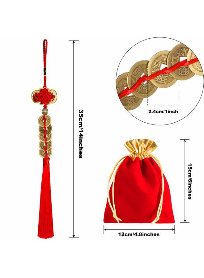 BOAO 4 Pieces Chinese Knot Lucky Coins Feng Shui Coins I-Ching Fortune for Good Luck and Healthy with Storage Bags - Image 2