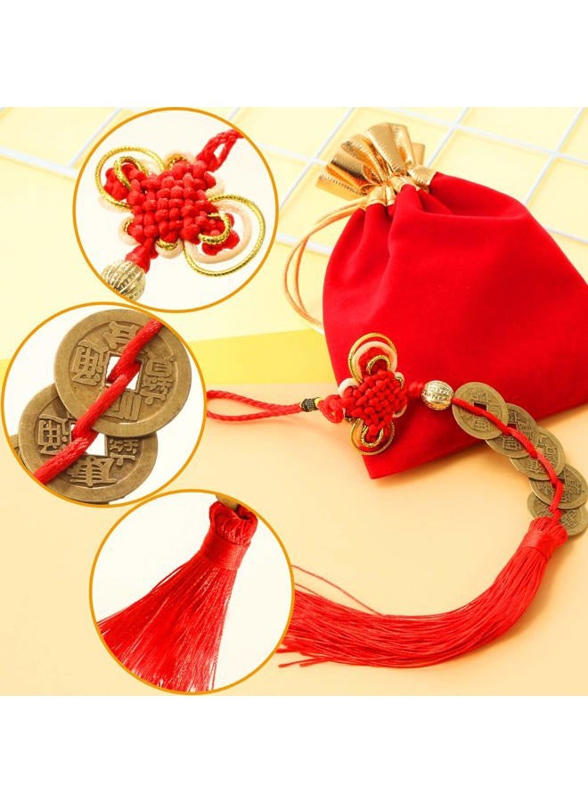 BOAO 4 Pieces Chinese Knot Lucky Coins Feng Shui Coins I-Ching Fortune for Good Luck and Healthy with Storage Bags - Image 5