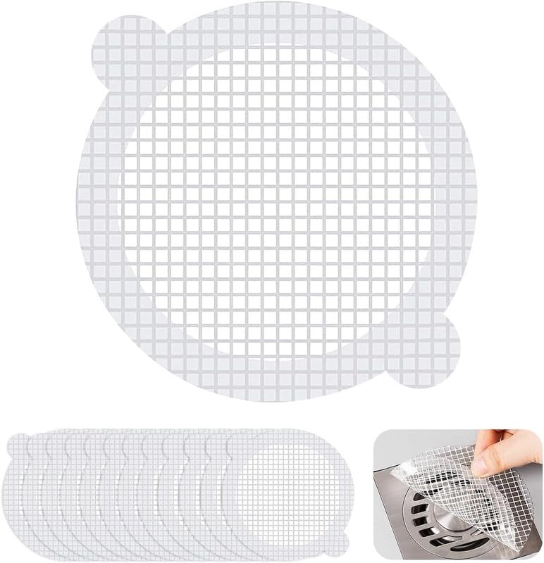 Dkriva مصفاة حوض المطبخ Dkriva®، جهاز التقاط الشعر في الدش القابل للتخلص منه، ملصقات شبكية مقاومة للماء للحمام، أساسيات المطبخ، جهاز التقاط الشعر، 10 قطع، أبيض - Image 1