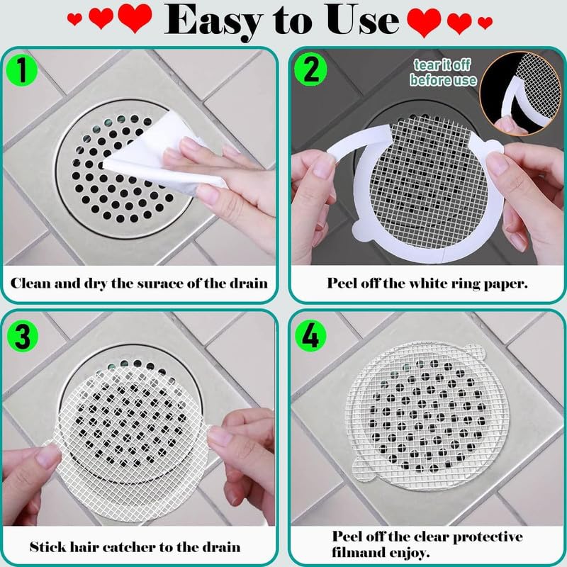 Dkriva مصفاة حوض المطبخ Dkriva®، جهاز التقاط الشعر في الدش القابل للتخلص منه، ملصقات شبكية مقاومة للماء للحمام، أساسيات المطبخ، جهاز التقاط الشعر، 10 قطع، أبيض - Image 5