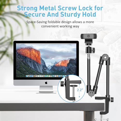 KDD حامل كاميرا ويب KDD مع حامل هاتف، 22 بوصة قابل للطي ومرن، مشبك هاتف محمول وحامل بروجيكتور للطاولة، لجهاز Logitech C922 C930e C920S C920 C960 Brio 4K، Gopro Hero 8 7 6 5 - Image 2