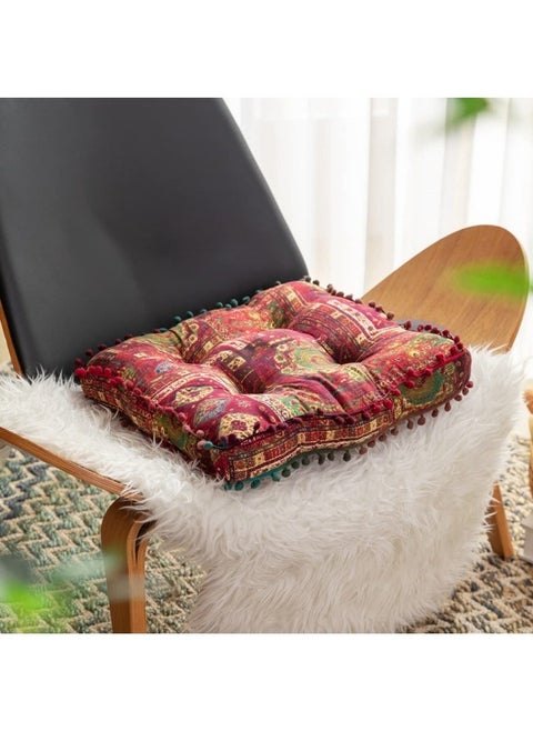Bohemian Patchwork Square Chair Seat Cushions for Dining Kitchen Office Chairs Patio Soft Cotton Linen Chair Pads 42x42 cm Red