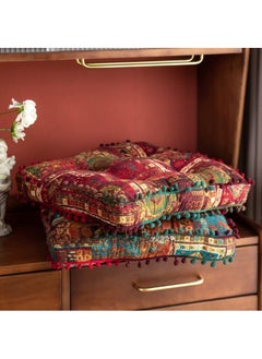 KYD Bohemian Patchwork Square Chair Seat Cushions for Dining Kitchen Office Chairs Patio Soft Cotton Linen Chair Pads 42x42 cm Red  - Image 3
