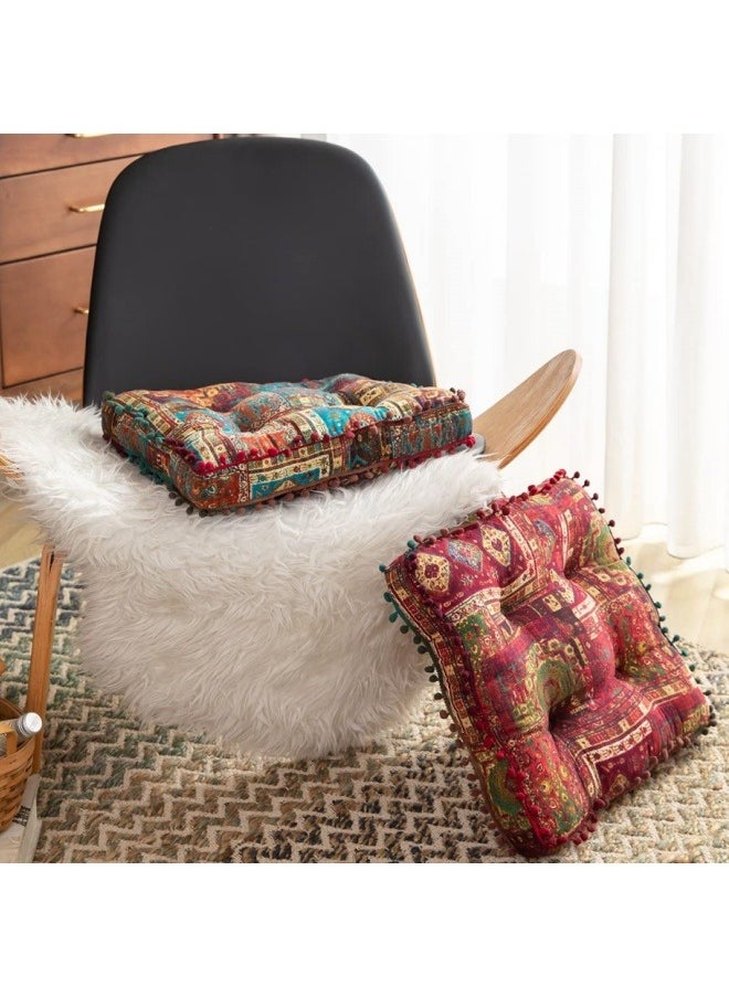 KYD - Bohemian Patchwork Square Chair Seat Cushions for Dining Kitchen Office Chairs Patio Soft Cotton Linen Chair Pads 42x42 cm Red - Image 1