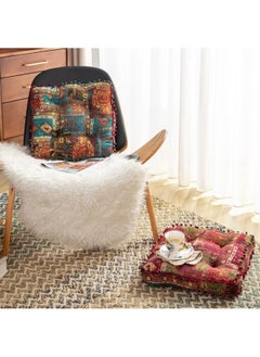 KYD Bohemian Patchwork Square Chair Seat Cushions for Dining Kitchen Office Chairs Patio Soft Cotton Linen Chair Pads 42x42 cm Red  - Image 5