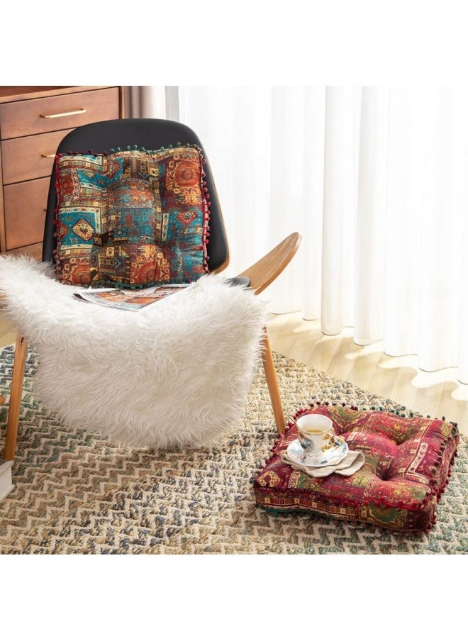 KYD - Bohemian Patchwork Square Chair Seat Cushions for Dining Kitchen Office Chairs Patio Soft Cotton Linen Chair Pads 42x42 cm Red - Image 1