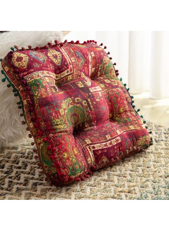 KYD - Bohemian Patchwork Square Chair Seat Cushions for Dining Kitchen Office Chairs Patio Soft Cotton Linen Chair Pads 42x42 cm Red - Image 1