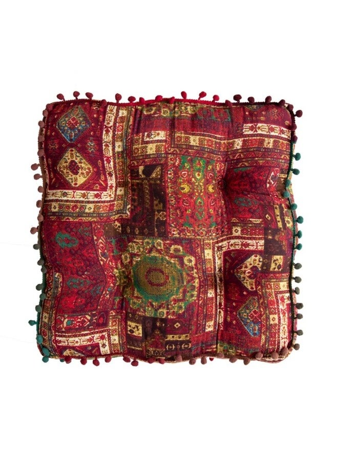 KYD - Bohemian Patchwork Square Chair Seat Cushions for Dining Kitchen Office Chairs Patio Soft Cotton Linen Chair Pads 42x42 cm Red - Image 1