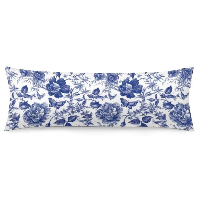 Blue and White Porcelain Floral Body Pillow Cover Modern Vintage Chinoiserie Decorative Long Pillow Case with Zipper Farmhouse Bedding Pillowcase Soft Cushion Pillow Covers for BedroomCouch20x54