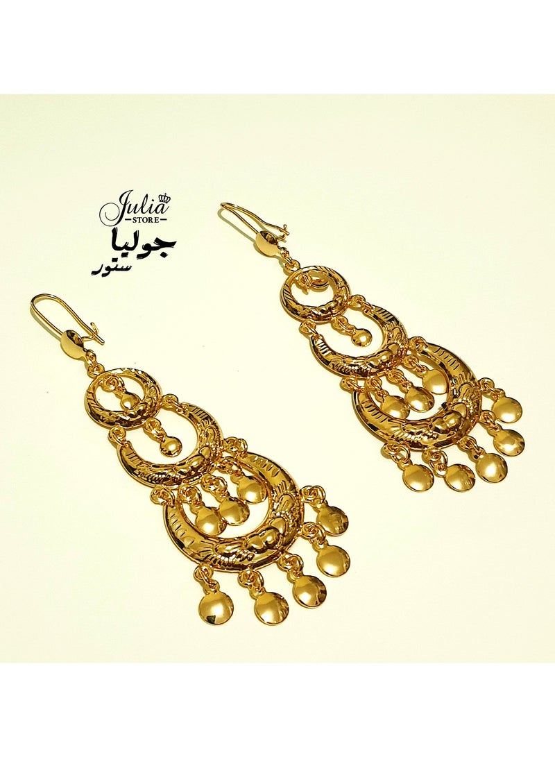 Julia Store 21K Gold Plated Traditional Oriental Vintage Egyptian Makhrata Arabian Muslim Hollow Stud Dangle Earrings For Women Girls Gift  - Image 1