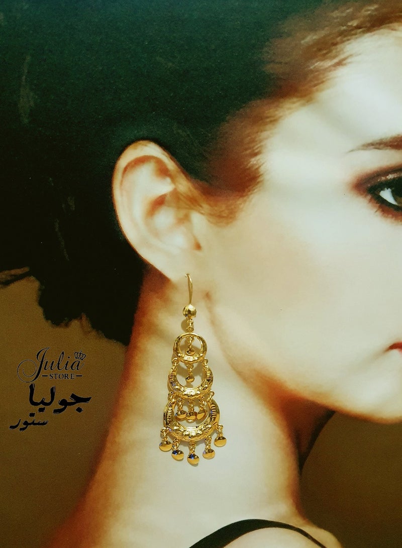 Julia Store 21K Gold Plated Traditional Oriental Vintage Egyptian Makhrata Arabian Muslim Hollow Stud Dangle Earrings For Women Girls Gift  - Image 2