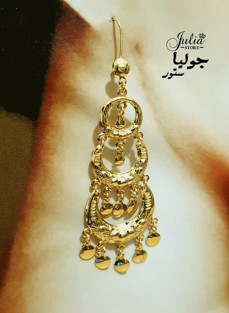 Julia Store 21K Gold Plated Traditional Oriental Vintage Egyptian Makhrata Arabian Muslim Hollow Stud Dangle Earrings For Women Girls Gift  - Image 3