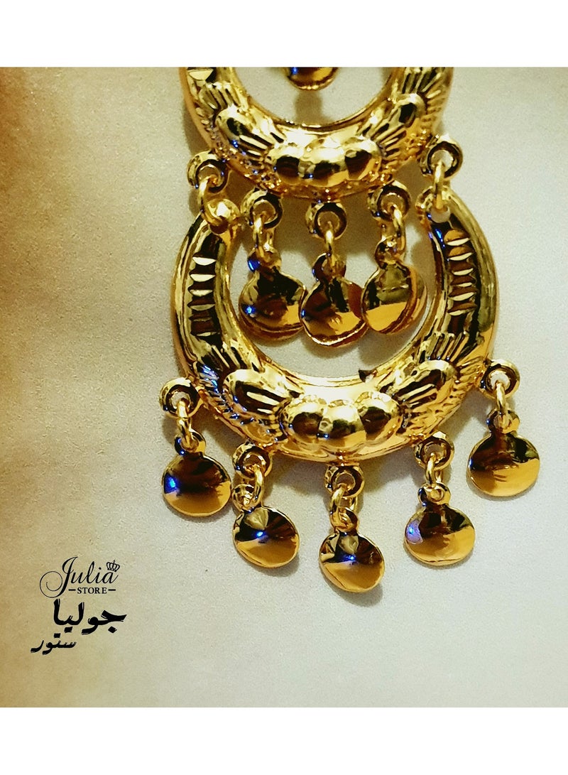 Julia Store 21K Gold Plated Traditional Oriental Vintage Egyptian Makhrata Arabian Muslim Hollow Stud Dangle Earrings For Women Girls Gift  - Image 4