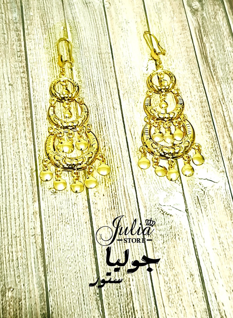 Julia Store 21K Gold Plated Traditional Oriental Vintage Egyptian Makhrata Arabian Muslim Hollow Stud Dangle Earrings For Women Girls Gift  - Image 5