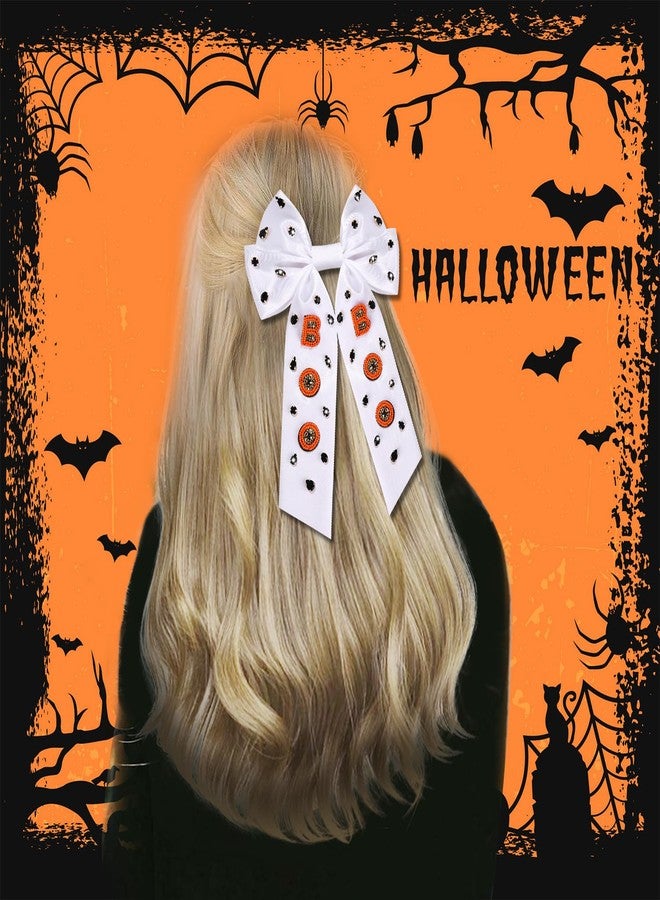 CEALXHENY Halloween Hair Bows Boo Hair Bow Clips for Women Jeweled Halloween Cheer Bows Big Ribbon Hair Bows Barrettes Halloween Hair Clips Boo Accessories Halloween Outfits Party Favors (Pattern A2) - Image 2