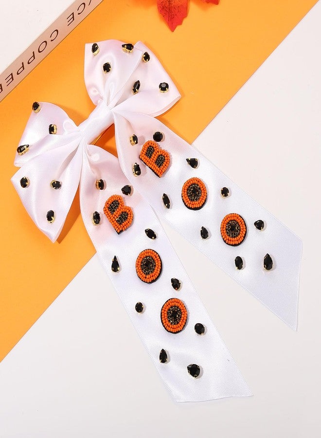 CEALXHENY Halloween Hair Bows Boo Hair Bow Clips for Women Jeweled Halloween Cheer Bows Big Ribbon Hair Bows Barrettes Halloween Hair Clips Boo Accessories Halloween Outfits Party Favors (Pattern A2) - Image 4