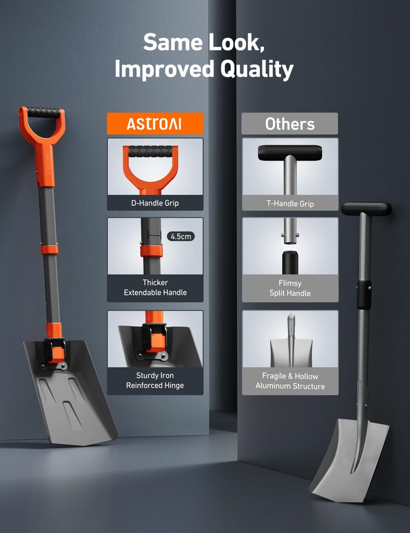 AstroAI 38.4" Folding Snow Shovel for Car, Extendable Snow Shovel with Thickened Aluminum Handle and Reinforced Iron Hinge, Portable and Multifunctional for Driveway, Cars, Camping and Mud, Grey - Image 2