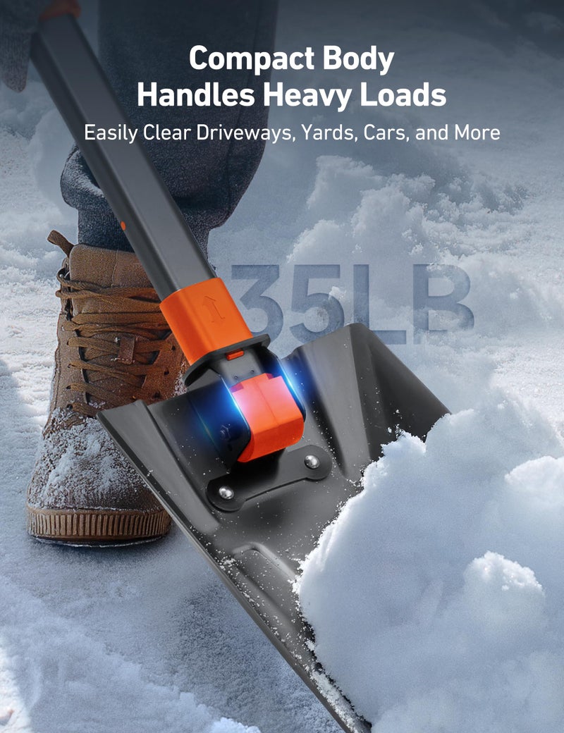 AstroAI 38.4" Folding Snow Shovel for Car, Extendable Snow Shovel with Thickened Aluminum Handle and Reinforced Iron Hinge, Portable and Multifunctional for Driveway, Cars, Camping and Mud, Grey - Image 3
