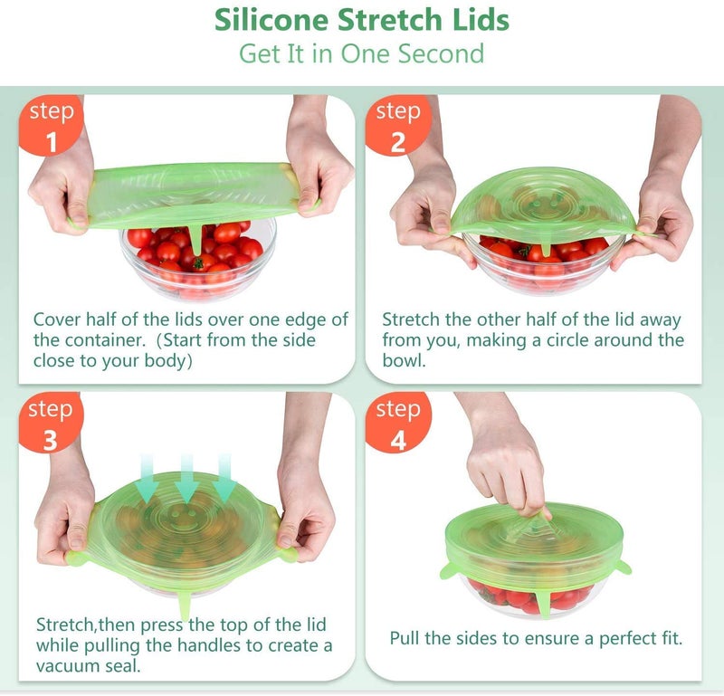 Top Select Silicone Stretch Lids and Covers Set, Best for Kitchen Utensils, Food Containers, Glass Bowls, Plates, Plastic Mugs, Cups. Microwave Safe & Reusable (6 Pcs,Green) Color as per Availability - Image 2