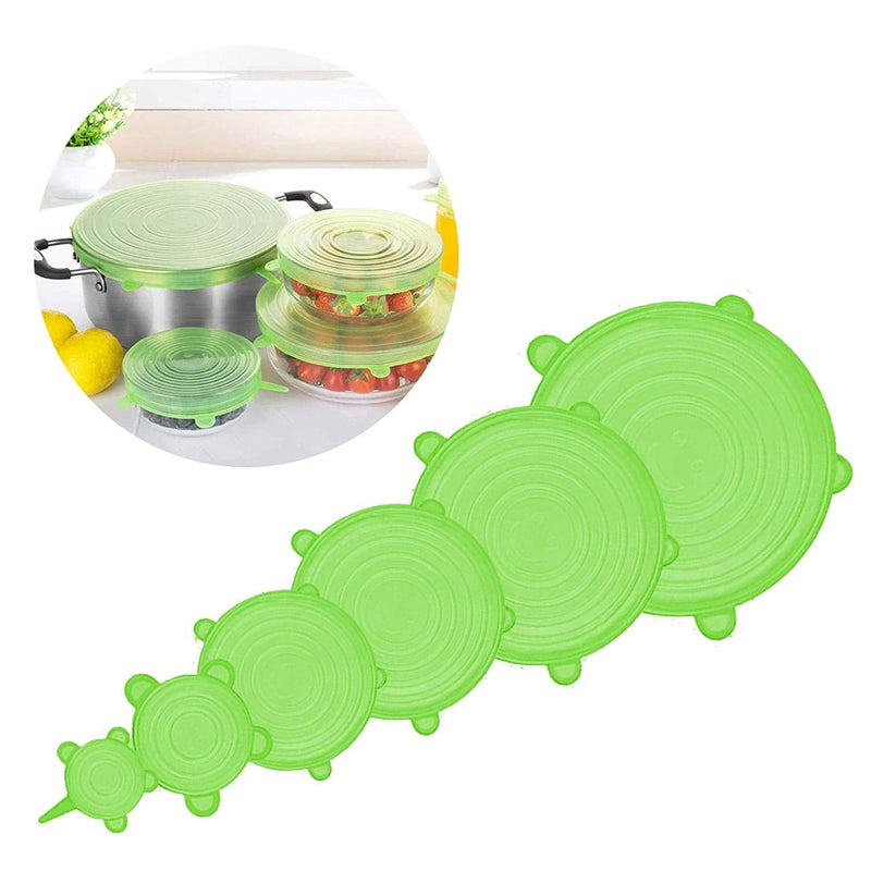 Top Select Silicone Stretch Lids and Covers Set, Best for Kitchen Utensils, Food Containers, Glass Bowls, Plates, Plastic Mugs, Cups. Microwave Safe & Reusable (6 Pcs,Green) Color as per Availability - Image 1