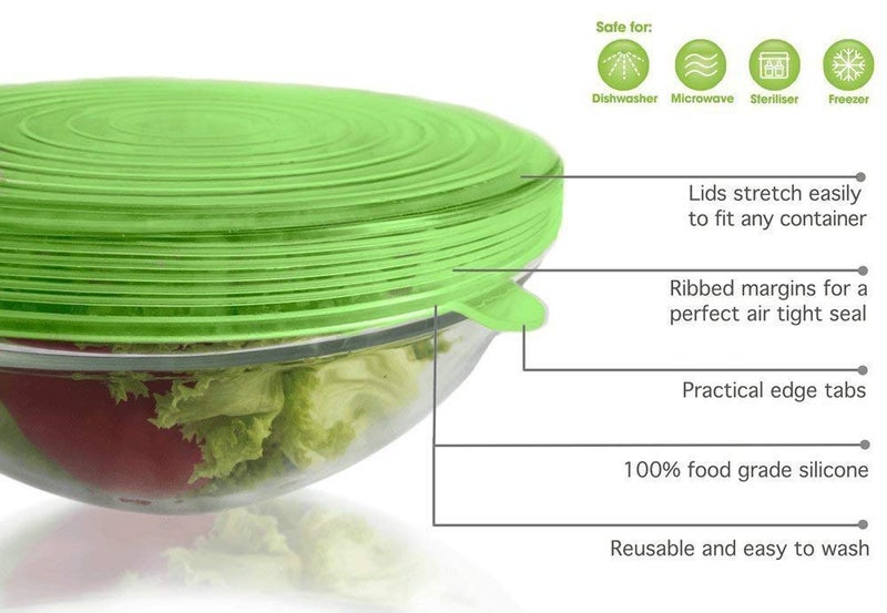 Top Select Silicone Stretch Lids and Covers Set, Best for Kitchen Utensils, Food Containers, Glass Bowls, Plates, Plastic Mugs, Cups. Microwave Safe & Reusable (6 Pcs,Green) Color as per Availability - Image 5