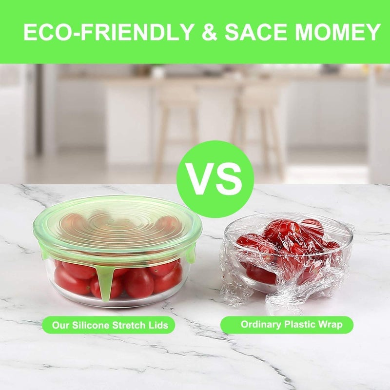 Top Select Silicone Stretch Lids and Covers Set, Best for Kitchen Utensils, Food Containers, Glass Bowls, Plates, Plastic Mugs, Cups. Microwave Safe & Reusable (6 Pcs,Green) Color as per Availability - Image 4