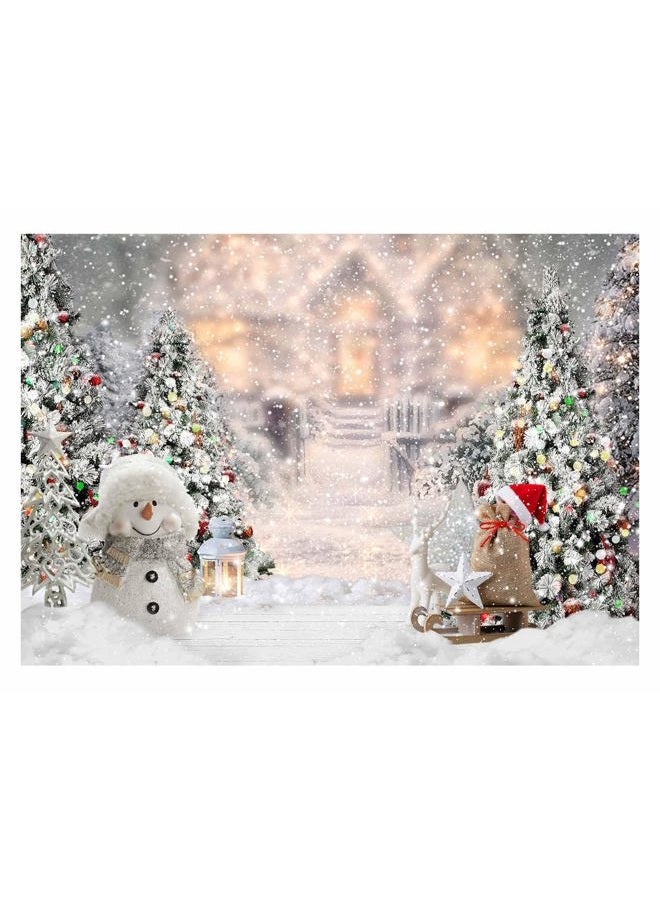 Allenjoy 7x5ft Winter Christmas Backdrop for Photography Snowman Pine Tree Snowflake Portrait White Background Newborn 1st Birthday Children Baby Shower Party Decorations Photo Shoot Props Supplies - Image 1