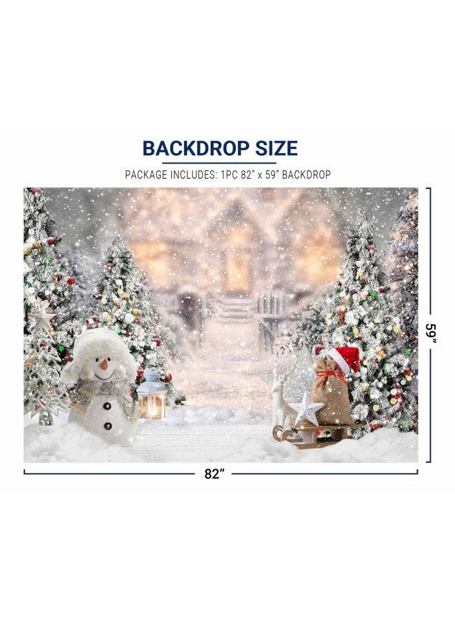Allenjoy 7x5ft Winter Christmas Backdrop for Photography Snowman Pine Tree Snowflake Portrait White Background Newborn 1st Birthday Children Baby Shower Party Decorations Photo Shoot Props Supplies - Image 3
