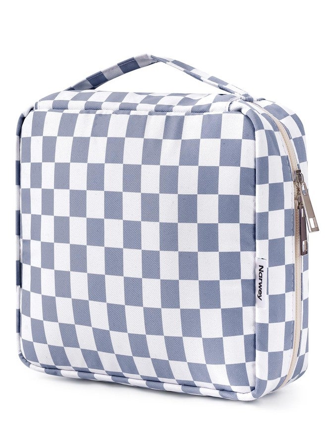 Narwey Small Hanging Travel Toiletry Bag for Women, Travel Bag for Toiletries, Makeup Bag Organizer Cosmetic Bags Make Up Bags for Girls, ZA-Grayish Blue Checkerboard - Image 1