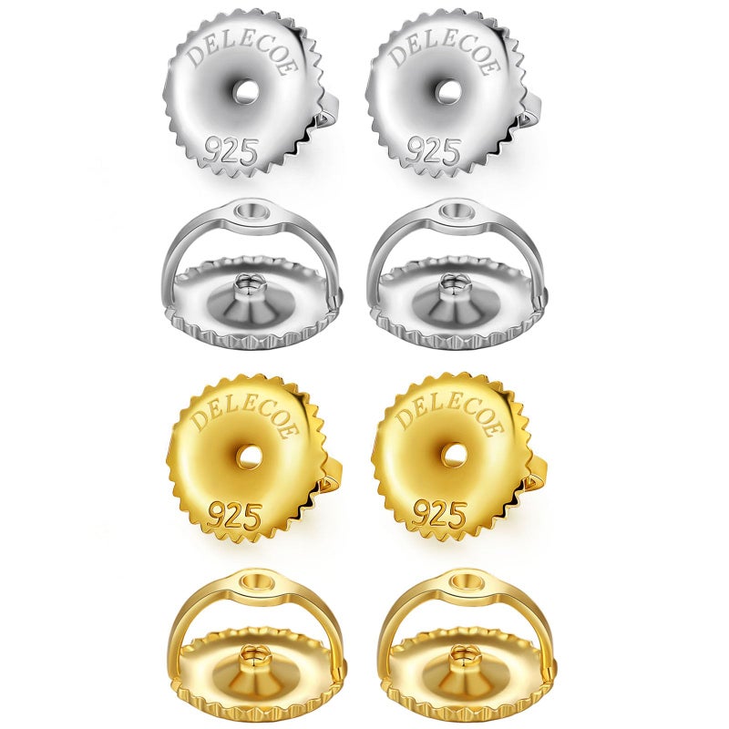 DELECOE 4Pairs Screw Earring Backs for Diamond Stud Earrings Stering Silver Threaded Screw On Earring Back Hypoallergenic Secure Earring Screw Backs Replacement Post Sizes 032
