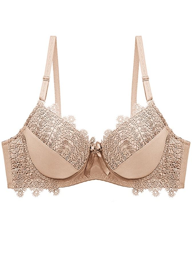 Loquat Solid Color Thin Cup Lace Bra Women's Underwear Beige 