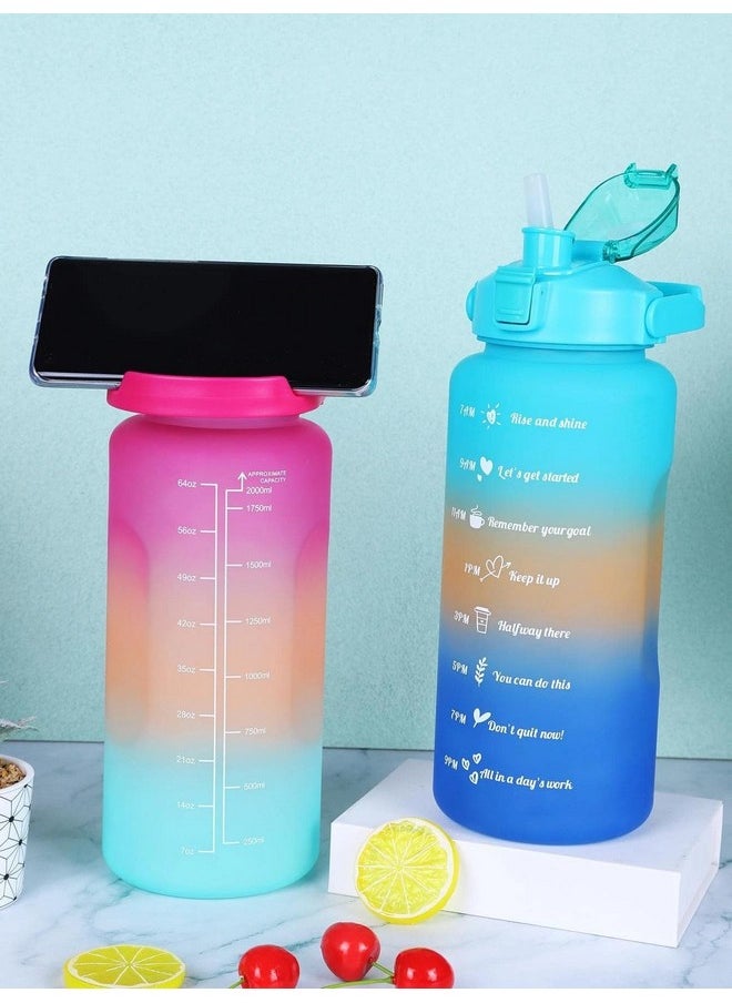 HOUSE OF QUIRK Of Quirk 2 Litre 3D Sticker Water Bottle With Straw,Unbreakable Sports Water Bottles With Handle,Leak Proof Drinks Bottle Bpa Free For Gym Fitness Outdoor Sports - Magenta/Orange/Green - Plastic  - Image 4
