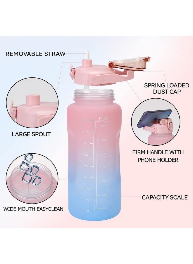 HOUSE OF QUIRK Of Quirk 2 Litre 3D Sticker Water Bottle With Straw,Unbreakable Sports Water Bottles With Handle,Leak Proof Drinks Bottle Bpa Free For Gym Fitness Outdoor Sports - Magenta/Orange/Green - Plastic  - Image 5