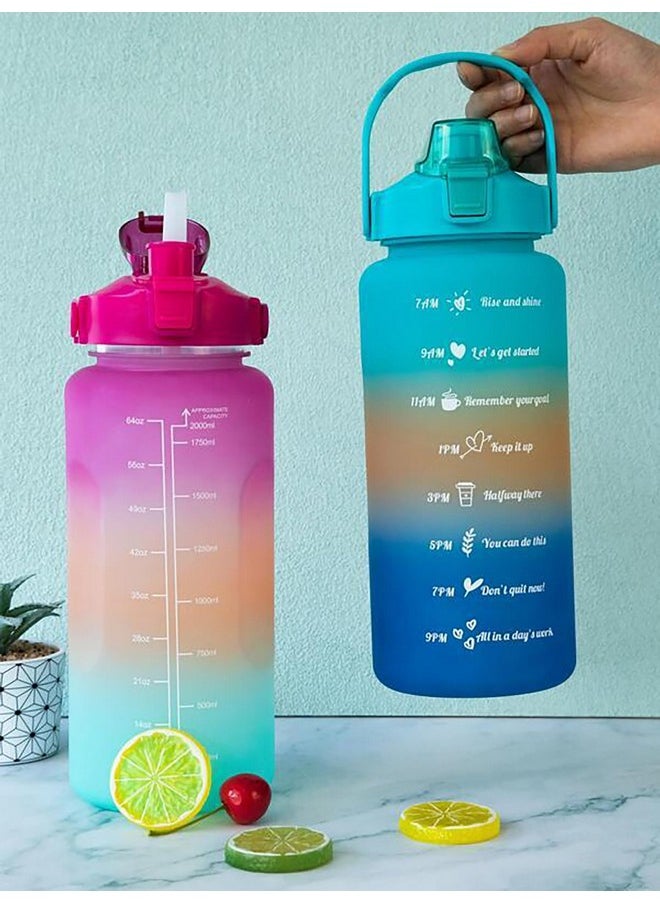 HOUSE OF QUIRK Of Quirk 2 Litre 3D Sticker Water Bottle With Straw,Unbreakable Sports Water Bottles With Handle,Leak Proof Drinks Bottle Bpa Free For Gym Fitness Outdoor Sports - Magenta/Orange/Green - Plastic  - Image 3