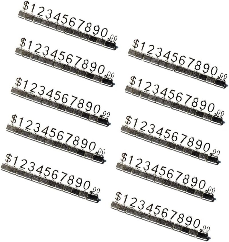 Mollytek 10 Sets Price Display Cubes Blocks Numbers Glod Metal Price Tag for Jewelry Price Display Counter Stand Adjustable Assembly Mini Dollar Price Display Signs for Retail Shop (Silver) - Image 1