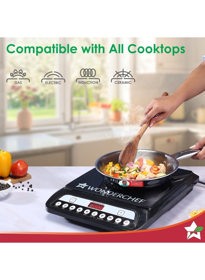 Wonderchef Stella Triply Stainless Steel Fry Pan | 24 cm, 1.7 litres | Compatible with Gas Stove, Induction, Ceramic Cooktop | Non-Toxic | Uniform Heating | Heavy-Duty Handle | 10-Year Warranty - Image 2