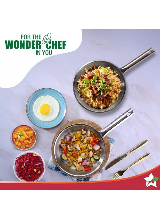 Wonderchef Stella Triply Stainless Steel Fry Pan | 24 cm, 1.7 litres | Compatible with Gas Stove, Induction, Ceramic Cooktop | Non-Toxic | Uniform Heating | Heavy-Duty Handle | 10-Year Warranty - Image 4