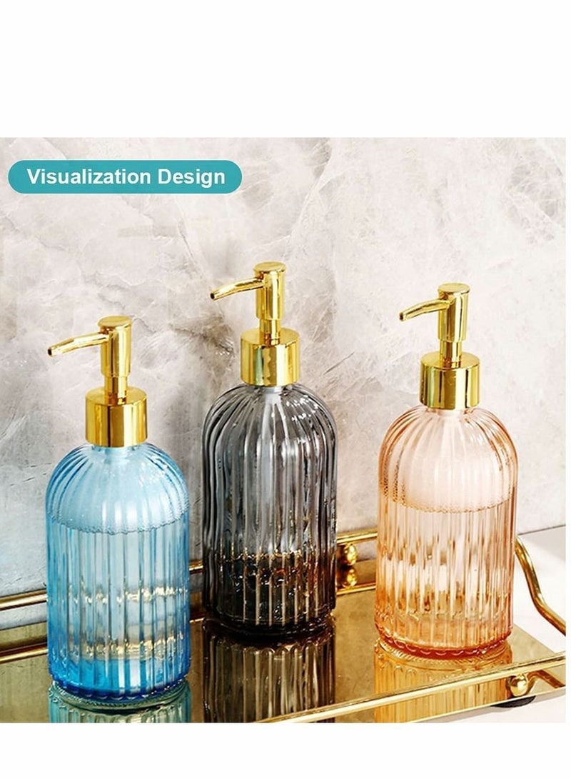 Versatile Glass Soap Dispenser Bottle with Pump 14 Oz Dripless Refillable Liquid Hand Jar for Bathroom Countertop Kitchen Laundry Room 2 Pack