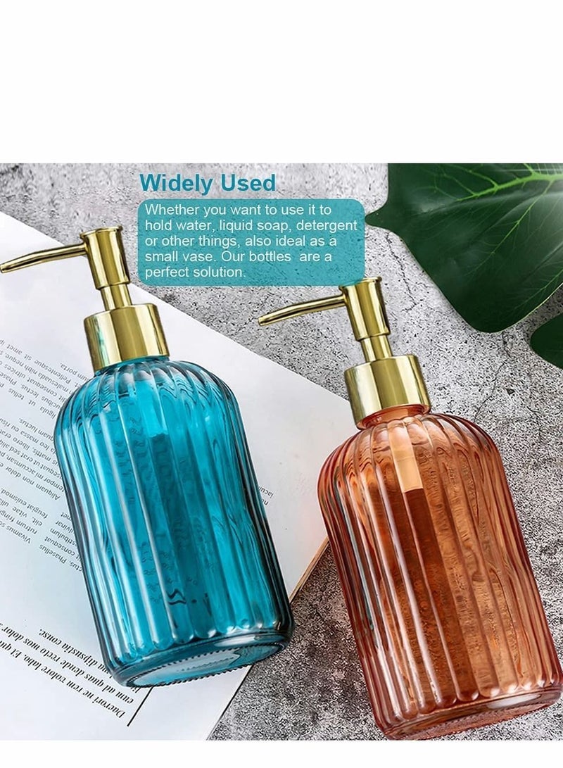 Versatile Glass Soap Dispenser Bottle with Pump 14 Oz Dripless Refillable Liquid Hand Jar for Bathroom Countertop Kitchen Laundry Room 2 Pack