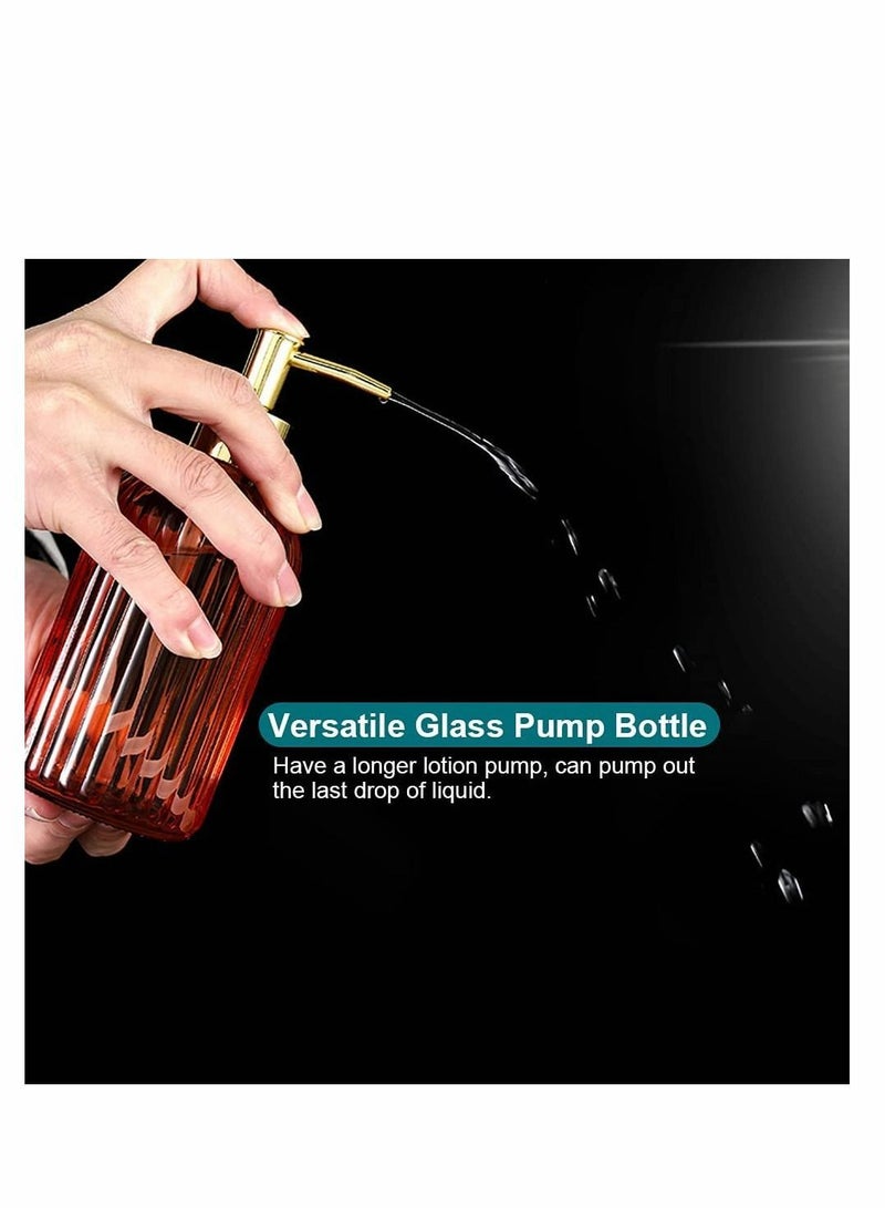 Versatile Glass Soap Dispenser Bottle with Pump 14 Oz Dripless Refillable Liquid Hand Jar for Bathroom Countertop Kitchen Laundry Room 2 Pack