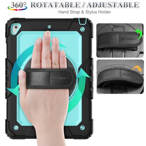 SEYMAC stock Case for iPad 6th / 5th Generation Case/Air 2 / Pro 9.7 inch, Heavy Duty Protective with Screen Protector, with Pencil Holder, Hand Strap, Shoulder Strap, 360 Rotate Stand, SkyBlue+Black - Image 2