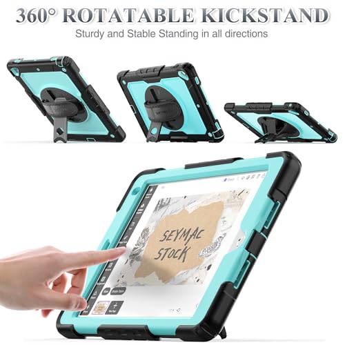 SEYMAC stock Case for iPad 6th / 5th Generation Case/Air 2 / Pro 9.7 inch, Heavy Duty Protective with Screen Protector, with Pencil Holder, Hand Strap, Shoulder Strap, 360 Rotate Stand, SkyBlue+Black - Image 3
