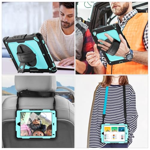 SEYMAC stock Case for iPad 6th / 5th Generation Case/Air 2 / Pro 9.7 inch, Heavy Duty Protective with Screen Protector, with Pencil Holder, Hand Strap, Shoulder Strap, 360 Rotate Stand, SkyBlue+Black - Image 4
