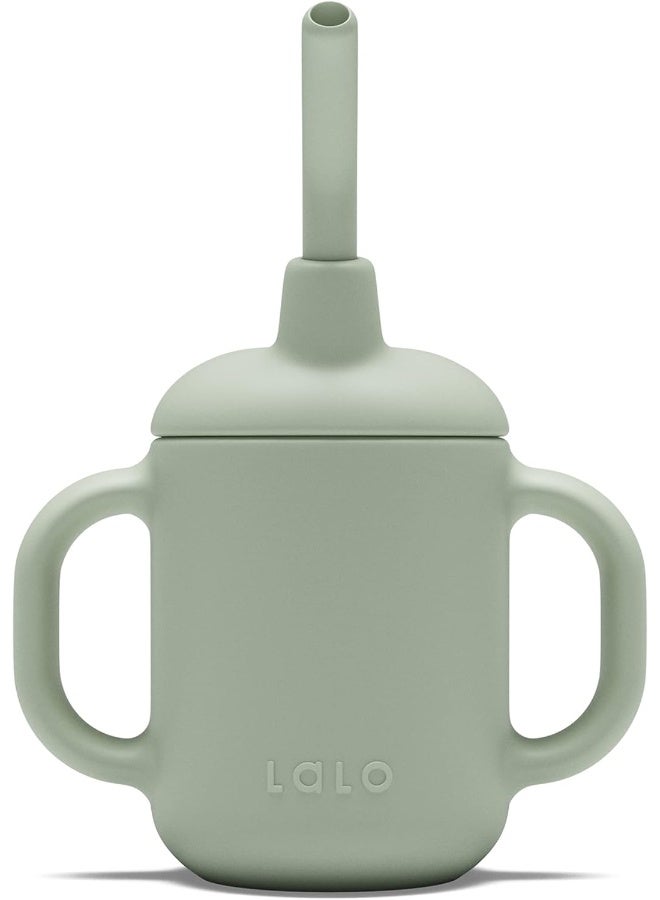 Lalo Little Cup, Non-Toxic Silicone Straw Cup with Handles - Baby and Toddler Sippy Cup - Mini Cup and Straw Training System, 4oz, Sage - Image 1