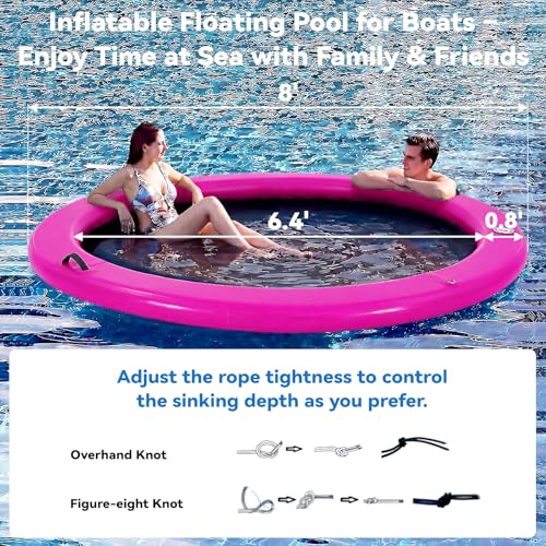 Danrelax 8' Round Inflatable Floating Dock, Sunchill Float Ring, Hammock Tanning Pool with 4in Woven Fabric, Manual Pump for 1-2 Min Quick Inflate/Deflate, Fits 2-8, Ideal for Lakes, Pools, Oceans - Image 2