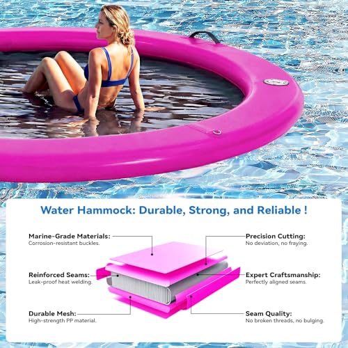 Danrelax 8' Round Inflatable Floating Dock, Sunchill Float Ring, Hammock Tanning Pool with 4in Woven Fabric, Manual Pump for 1-2 Min Quick Inflate/Deflate, Fits 2-8, Ideal for Lakes, Pools, Oceans - Image 3