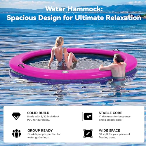 Danrelax 8' Round Inflatable Floating Dock, Sunchill Float Ring, Hammock Tanning Pool with 4in Woven Fabric, Manual Pump for 1-2 Min Quick Inflate/Deflate, Fits 2-8, Ideal for Lakes, Pools, Oceans - Image 5
