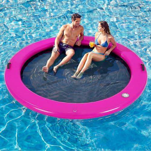 Danrelax 8' Round Inflatable Floating Dock, Sunchill Float Ring, Hammock Tanning Pool with 4in Woven Fabric, Manual Pump for 1-2 Min Quick Inflate/Deflate, Fits 2-8, Ideal for Lakes, Pools, Oceans - Image 1