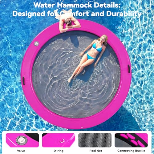 Danrelax 8' Round Inflatable Floating Dock, Sunchill Float Ring, Hammock Tanning Pool with 4in Woven Fabric, Manual Pump for 1-2 Min Quick Inflate/Deflate, Fits 2-8, Ideal for Lakes, Pools, Oceans - Image 4