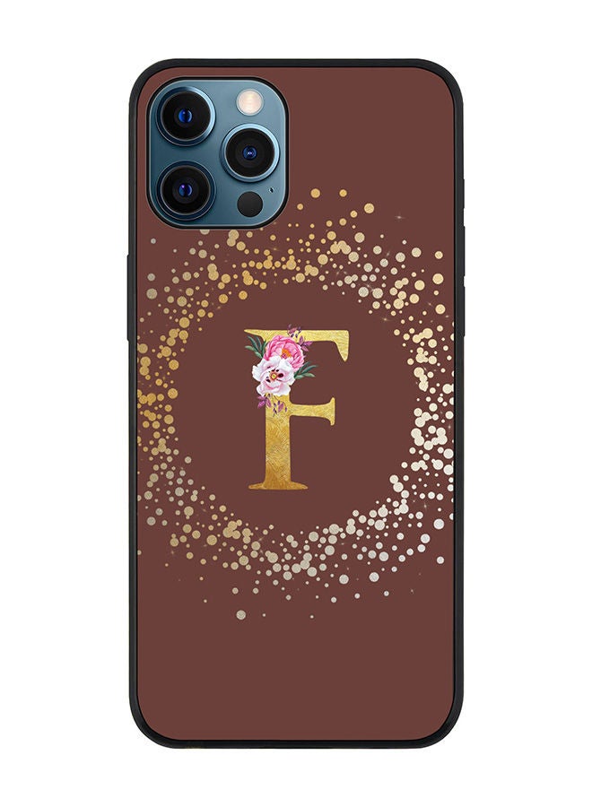 Stylizedd Rugged Black edge case for Apple iPhone 12 Pro Max Slim fit Soft Case Flexible Rubber Edges TPU Gel Thin Cover - Custom Monogram Initial Letter Floral Pattern Alphabet - F (Brown) - Image 1